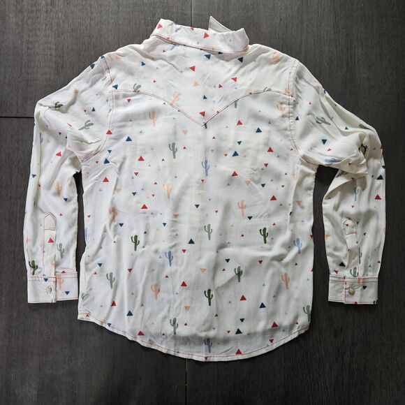 Wrangler Shirt Girls L Ivory Pearl Snap Rodeo Print Western Cowgirl Cactus NEW - Picture 3 of 12